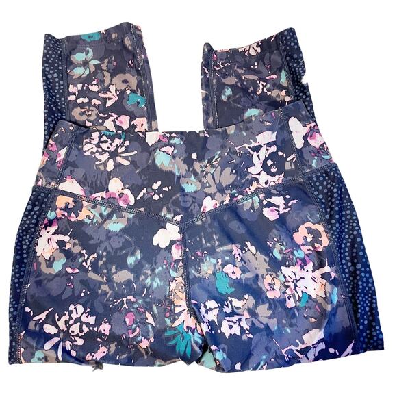 Eddie Bauer Floral Print Cropped High Rise Leggings Blue Pink Size Medium - Picture 1 of 4